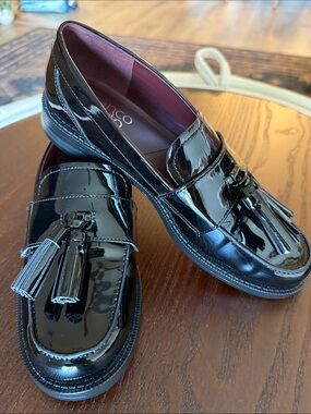 Franco Sarto Black Patent Tassel Loafers